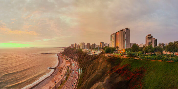 larcomar cliff at sunset in lima peru larcomar cliff at sunset in lima peru, Adobe Stock®